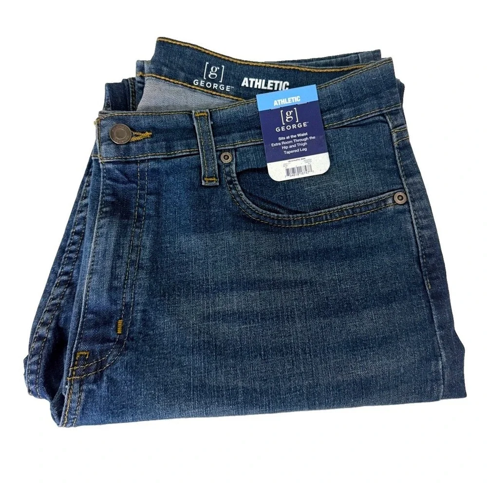 George Men's Blue Medium Wash Flex Athletic Fit Jean Size 34 X 30 New